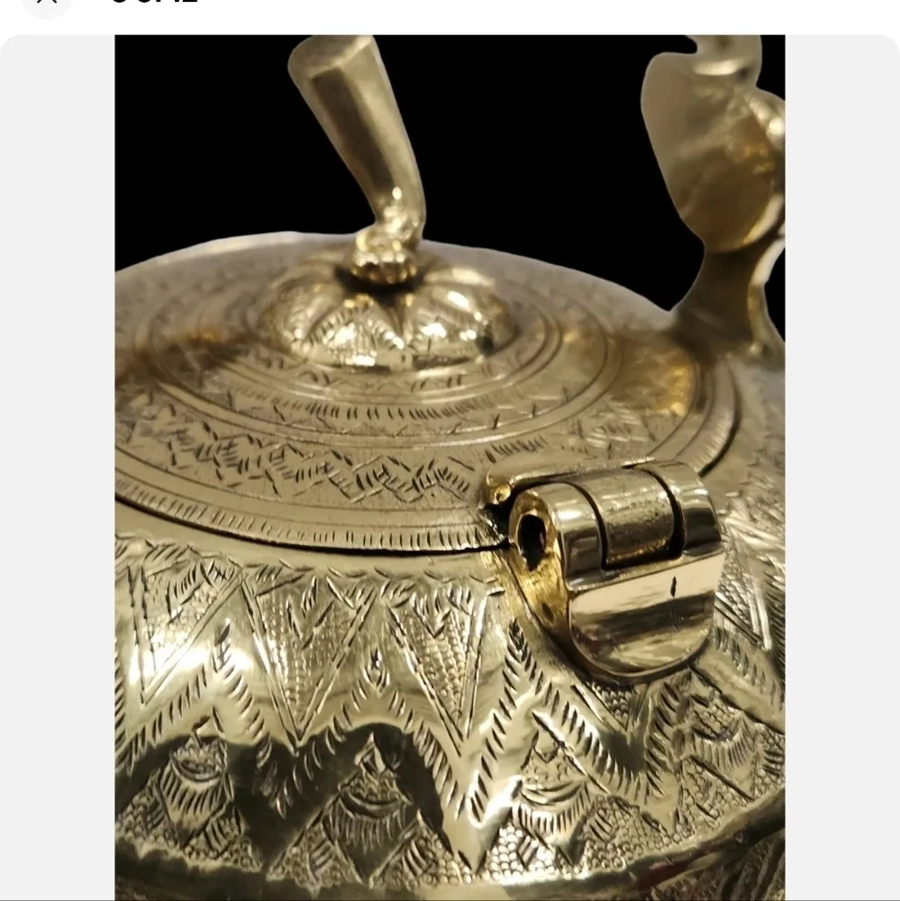 Antique French Liegoise Chiseled Brass‎ Water Kettle Griffin Spout & Feet RARE